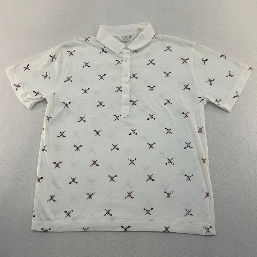 Vintage DiFini Golf Polo Shirt White All Over Club Print Retro Preppy Size 40